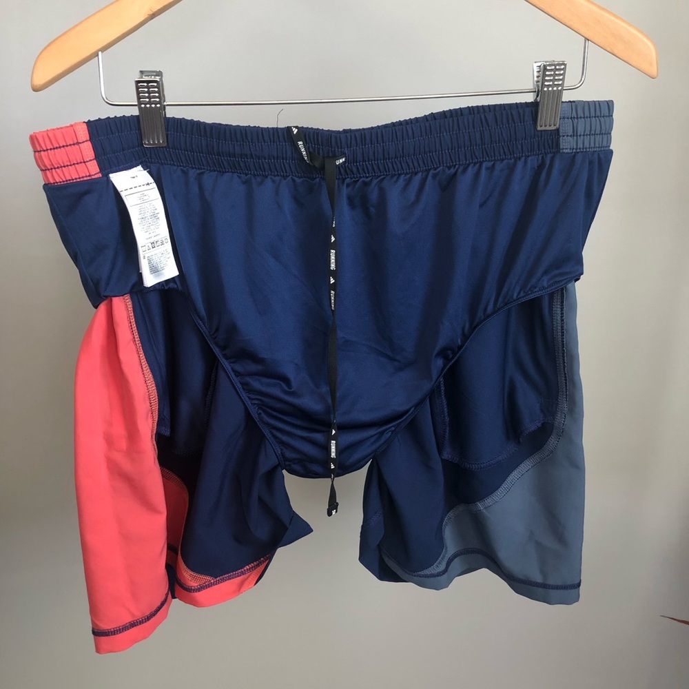 adidas Men’s Navy Athletic Shorts with Coral Accents - Picture 3 of 6